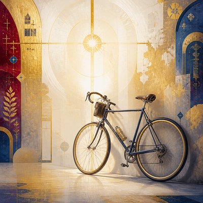 bicyle resting against a wall