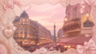 bustling city street panorama at dusk