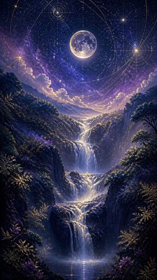 a cascading waterfall in a lush green gorge, no people