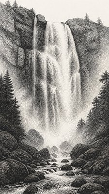 towering waterfall cascading down a cliff