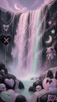 towering waterfall cascading down a cliff
