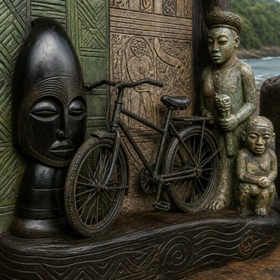 bicyle resting against a wall — Sierra Leonean Art Style