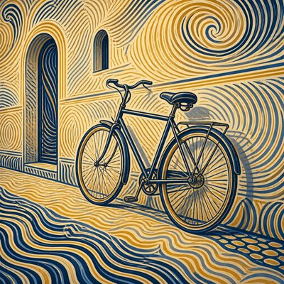 bicyle resting against a wall — Visual Rhythm Art Style