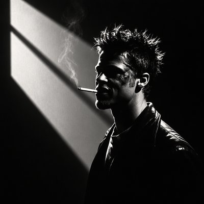 a man smoking a cigarette in the dark