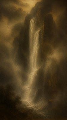 towering waterfall cascading down a cliff