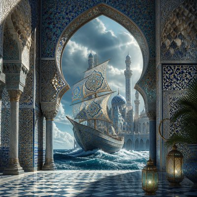 sailing ship on a stormy sea