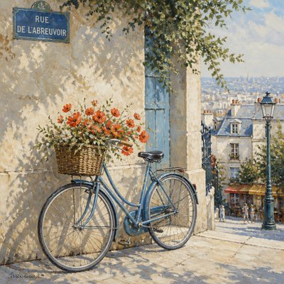 bicyle resting against a wall — French Art Style