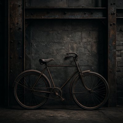 bicyle resting against a wall