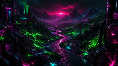 a vast valley with a river winding toward distant mountains at sunrise, no people, no text