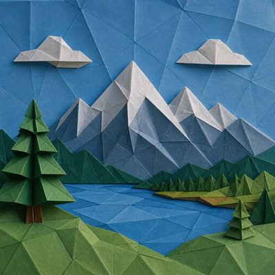 wide landscape with natural scenery — Origami Art Style