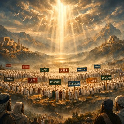 “And I heard the number of them which were sealed: and there were sealed an hundred and forty and four thousand of all the tribes of the children of Israel. Of the tribe of Juda were sealed twelve thousand. Of the tribe of Reuben were sealed twelve thousand. Of the tribe of Gad were sealed twelve thousand. Of the tribe of Aser were sealed twelve thousand. Of the tribe of Nepthalim were sealed twelve thousand. Of the tribe of Manasses were sealed twelve thousand. Of the tribe of Simeon were sealed twelve thousand. Of the tribe of Levi were sealed twelve thousand. Of the tribe of Issachar were sealed twelve thousand. Of the tribe of Zabulon were sealed twelve thousand. Of the tribe of Joseph were sealed twelve thousand. Of the tribe of Benjamin were sealed twelve thousand.” (Revelation 7:4-8, KJV)
