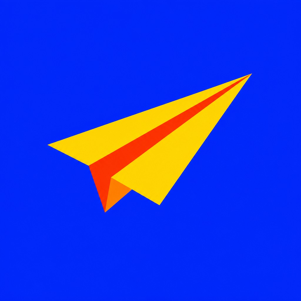 a paper plane, clean minimal composition on a plain background, no text