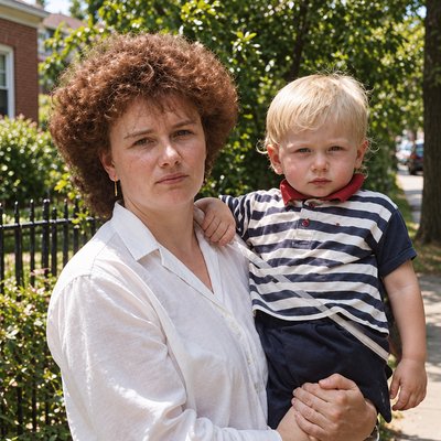 a woman holding a small boy in her arms