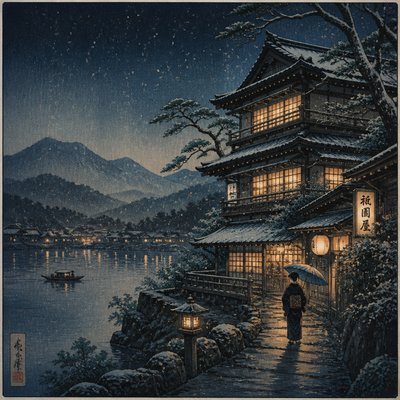 wide landscape with natural scenery — Shin-hanga Print Style