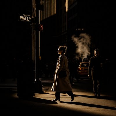 urban street with city activity — Light and Shadow Art Style