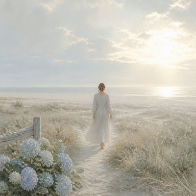 a solitary figure walking toward a glowing horizon across an empty plain, moody atmosphere, no text or lettering