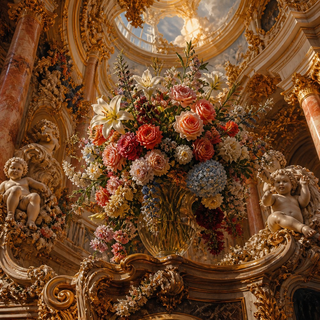 bouquet of flowers in a glass vase — Baroque Architecture