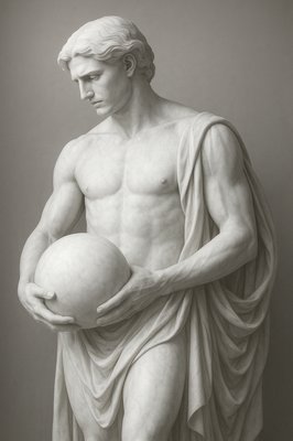 a statue of a man holding a ball