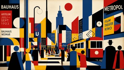 bustling city street panorama at dusk