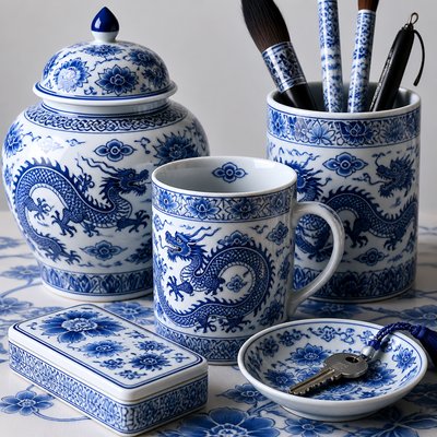 still life with everyday objects — Ming Porcelain Art Style
