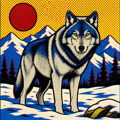 a lone wolf standing in a snowy clearing