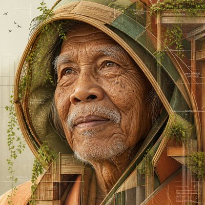 close-up portrait of an elderly person with expressive weathered features