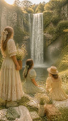 towering waterfall cascading down a cliff
