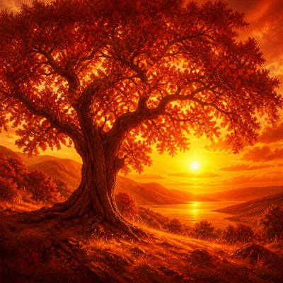 a tree in nature — Warm Palette Art Style