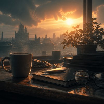 still life with everyday objects — Matte Painting Digital Art Style