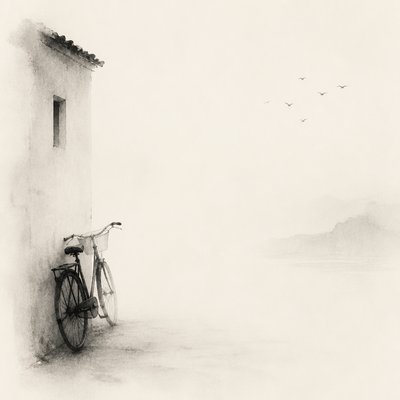 bicyle resting against a wall — Negative Space Art Style