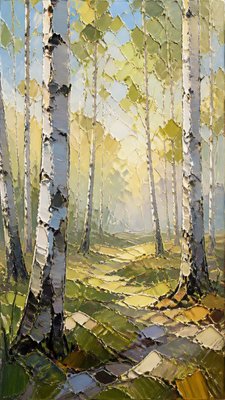 a serene birch forest in soft morning light, no people, no text