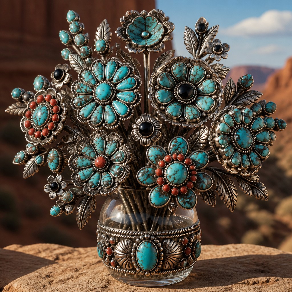 bouquet of flowers in a glass vase — Southwestern Turquoise Jewelry Style
