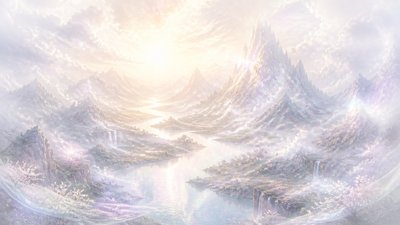 a vast valley with a river winding toward distant mountains at sunrise, no people, no text