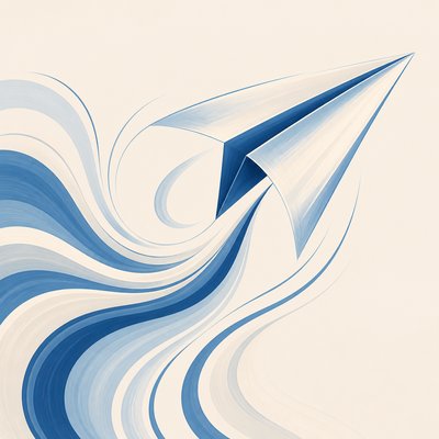 a paper plane, clean minimal composition on a plain background, no text