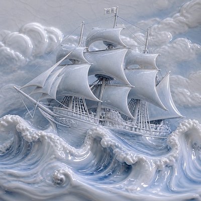 sailing ship on a stormy sea
