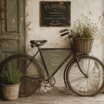 bicyle resting against a wall