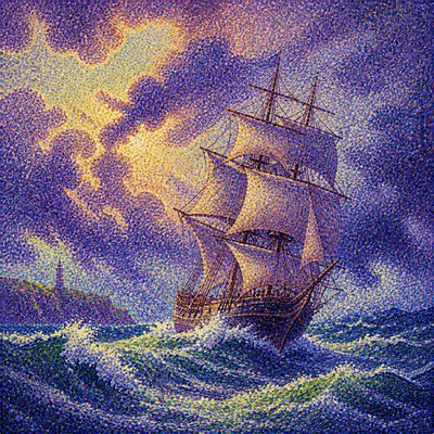 sailing ship on a stormy sea