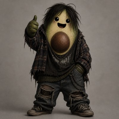 a happy avocado character giving a thumbs up, bold readable design on a plain background, no text