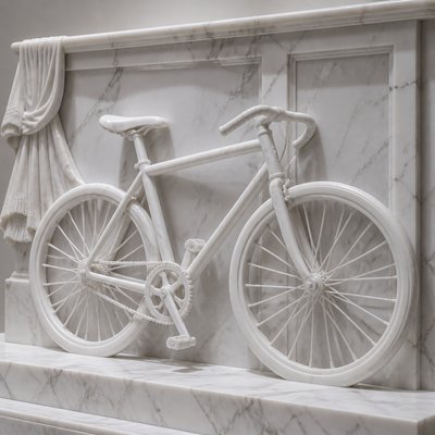 bicyle resting against a wall