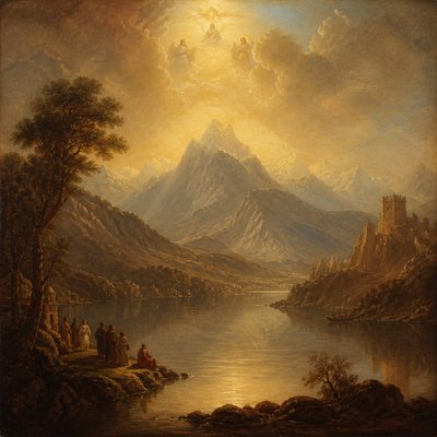 serene landscape with mountains and water