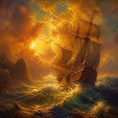 sailing ship on a stormy sea