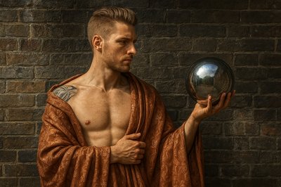 a man in a robe holding a silver ball