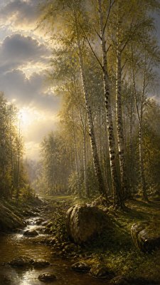 a serene birch forest in soft morning light, no people, no text