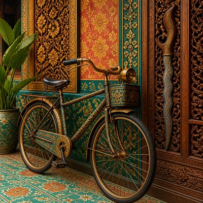 bicyle resting against a wall — Malaysian Art Style