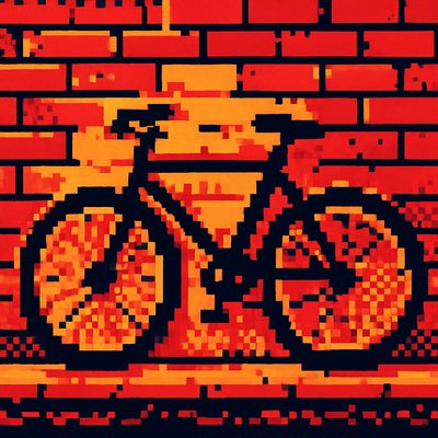 bicyle resting against a wall