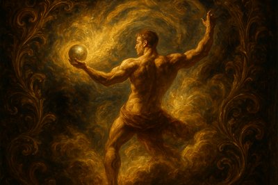 a painting of a man holding a ball