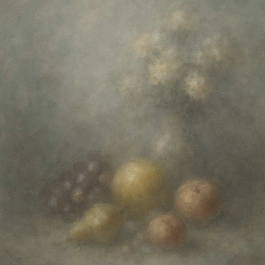 still life arrangement of fruits and flowers