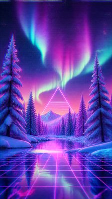 a snowy pine forest under the northern lights, no people