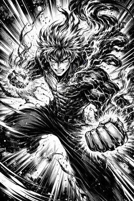 a black and white drawing of a man with his arms outstretched