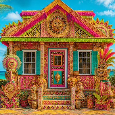 house with front view — Bahamian Art Style